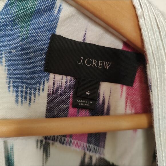 J. Crew Watercolor Ikat Print Cotton Blend Shift Dress in White /Multi Size 4 - Picture 5 of 14